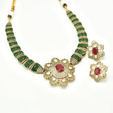 Miral Flower Pendant Studded Collar Set - The pashm